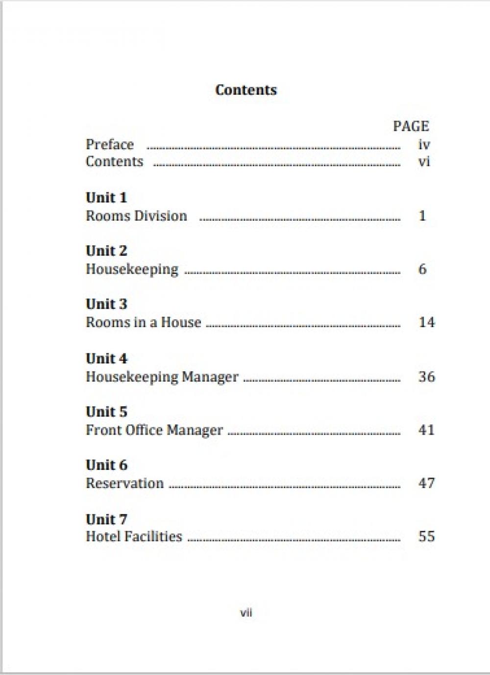 English for Room Division Managers daftar isi