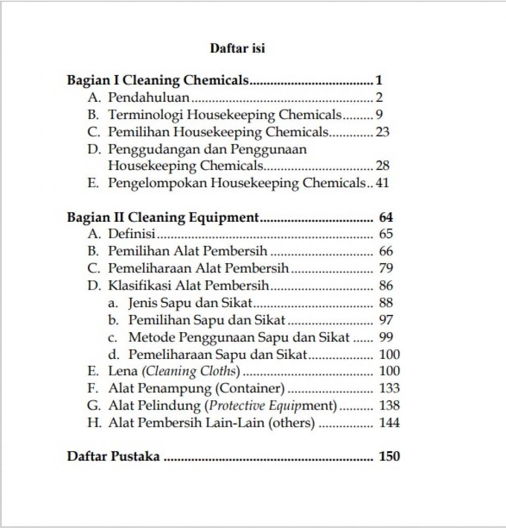 HOUSEKEEPING  CLEANING CHEMICAL &  EQUIPMENT daftar isi